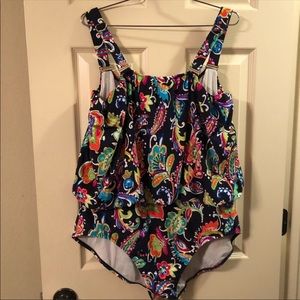 Anne Cole Swimsuit SZ 24W Blue/floral